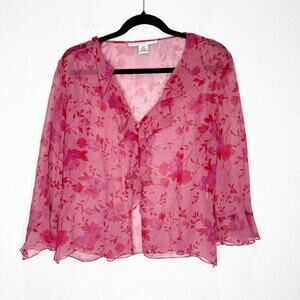 Vintage David Warren 100% Silk Sweater Cardigan Ruffle Floral Dainty